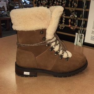 fraser shearling and suede combat booties